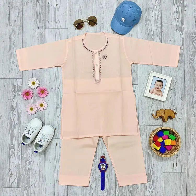 Eid Collection 2 Pcs Boy's Cotton Embroidered Kurta And Shalwar Suit