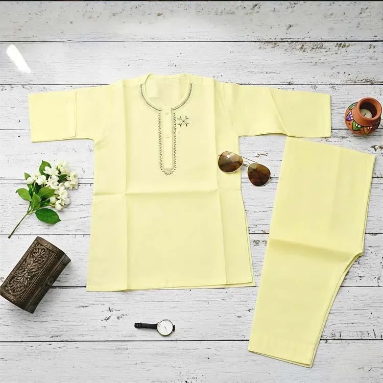 Eid Collection 2 Pcs Boy's Cotton Embroidered Kurta And Shalwar Suit