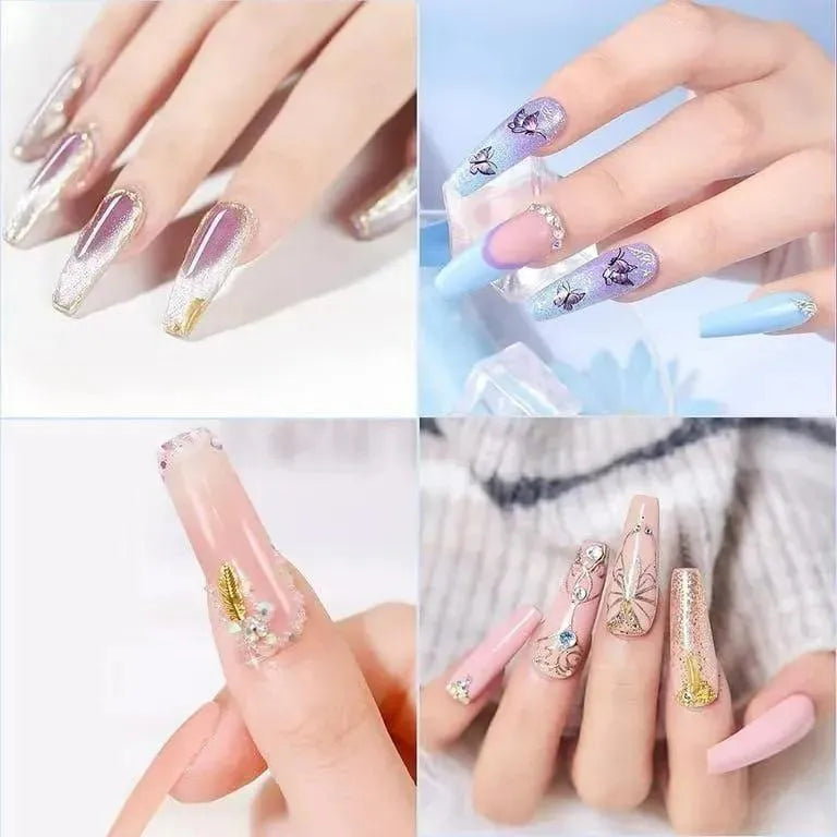 12 Pcs Double Size Stylish Nails Glitter Diamond Manicure Wear