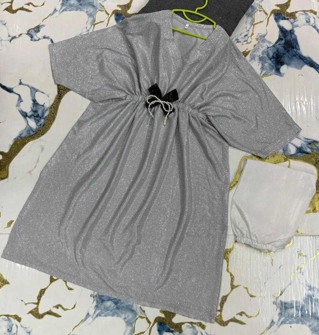 2 Pcs Girl's Jersey Textured Shirt And Trouser Set