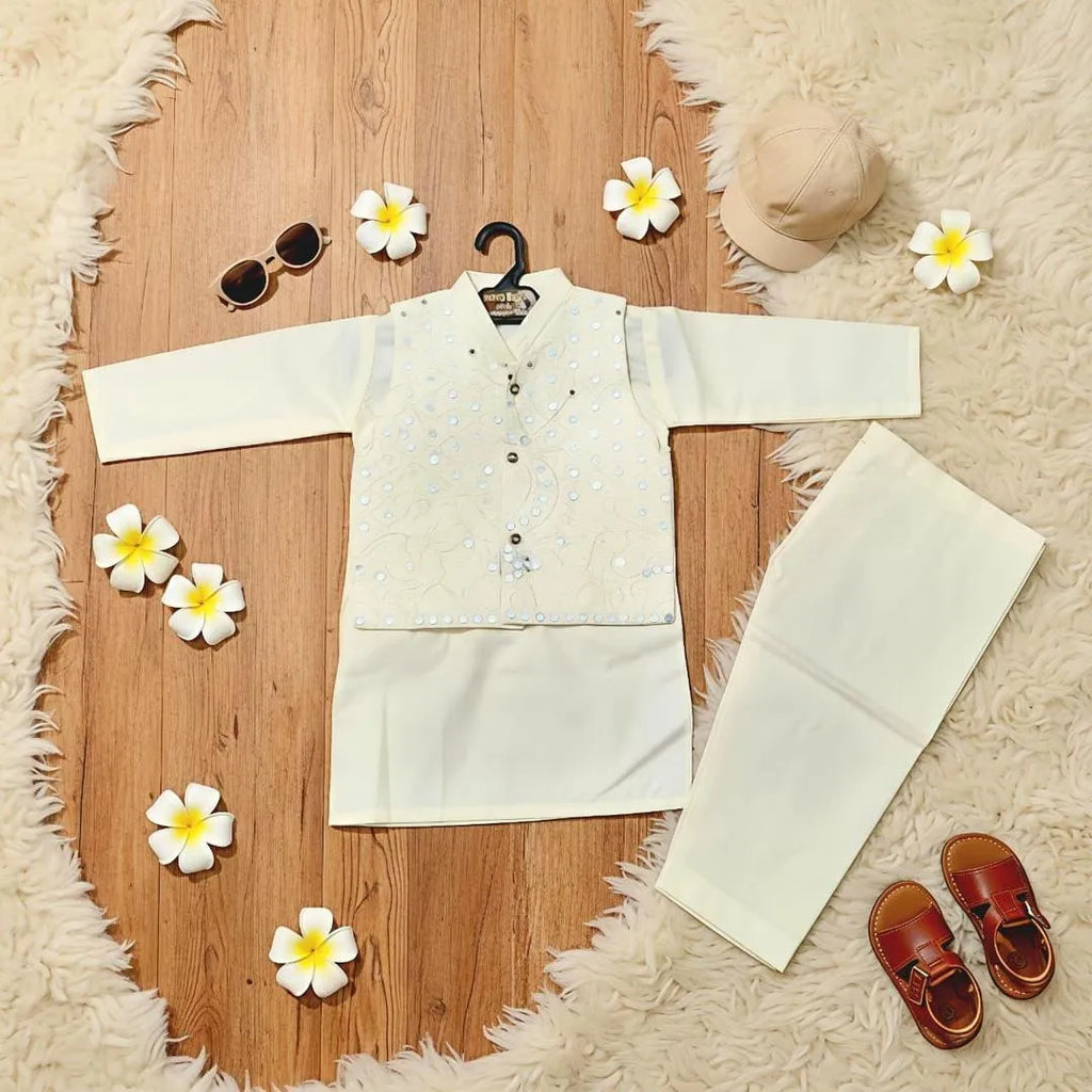 Eid collection 2 PC Boy's Cotton Embroidered Kurta and Shalwar Suit