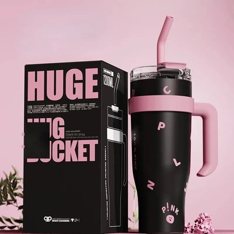 40 OZ Tumbler with Handle and Nozzle Straw Lid, Insulated Reusable Stainless Steel Travel Mug Keeps Drinks Cold up to 34 Hours