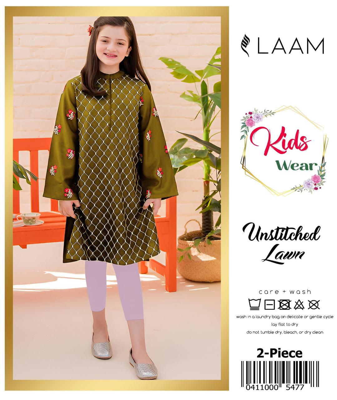2 Pcs Girl's Lawn Embroidered Unstitched Suit