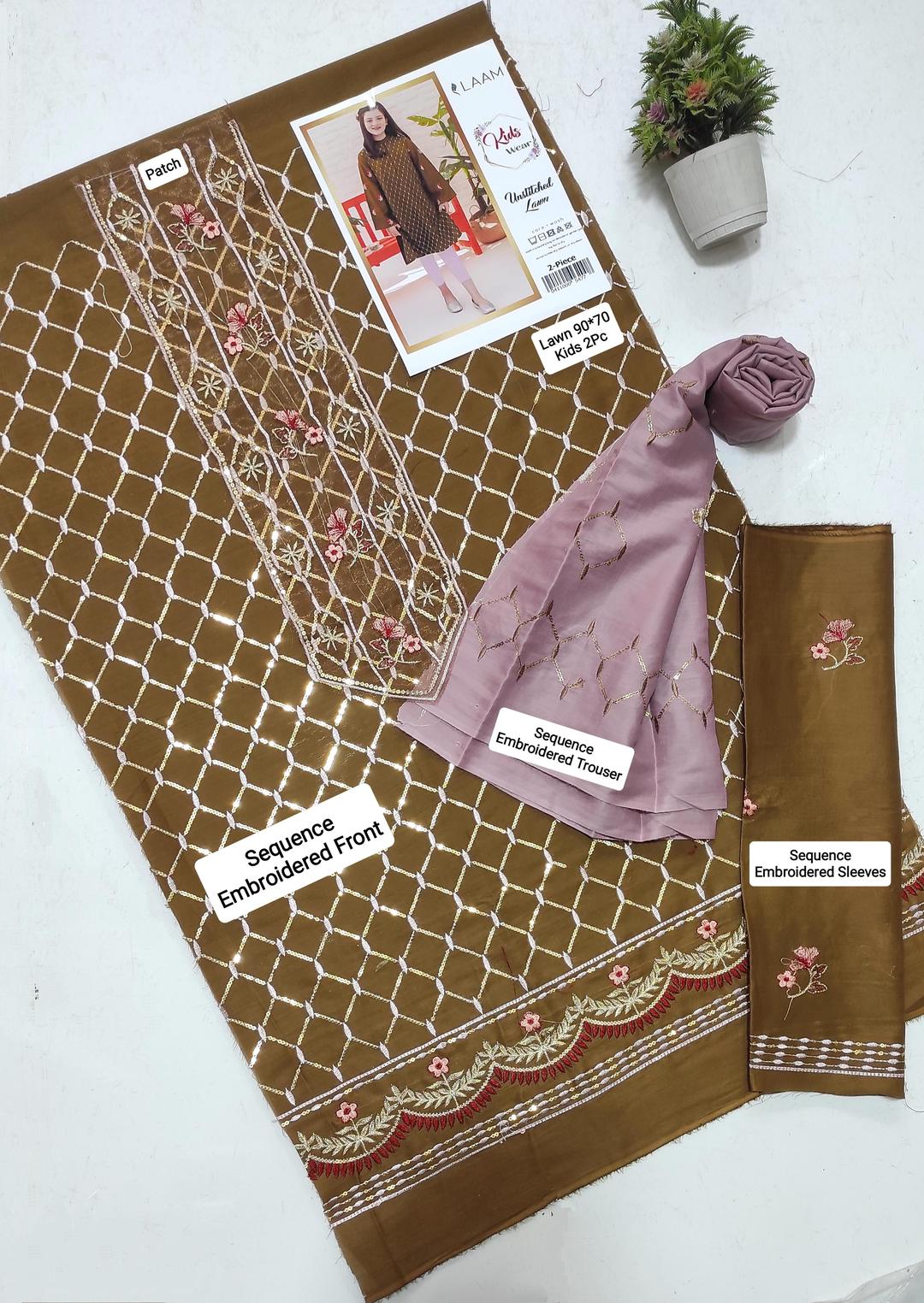 2 Pcs Girl's Lawn Embroidered Unstitched Suit