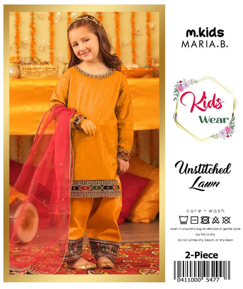 2 Pcs Girl's Lawn Embroidered Unstitched Suit
