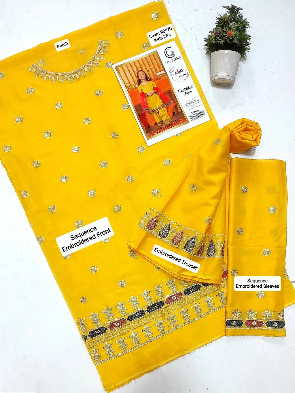 2 Pcs Girl's Lawn Embroidered Unstitched Suit