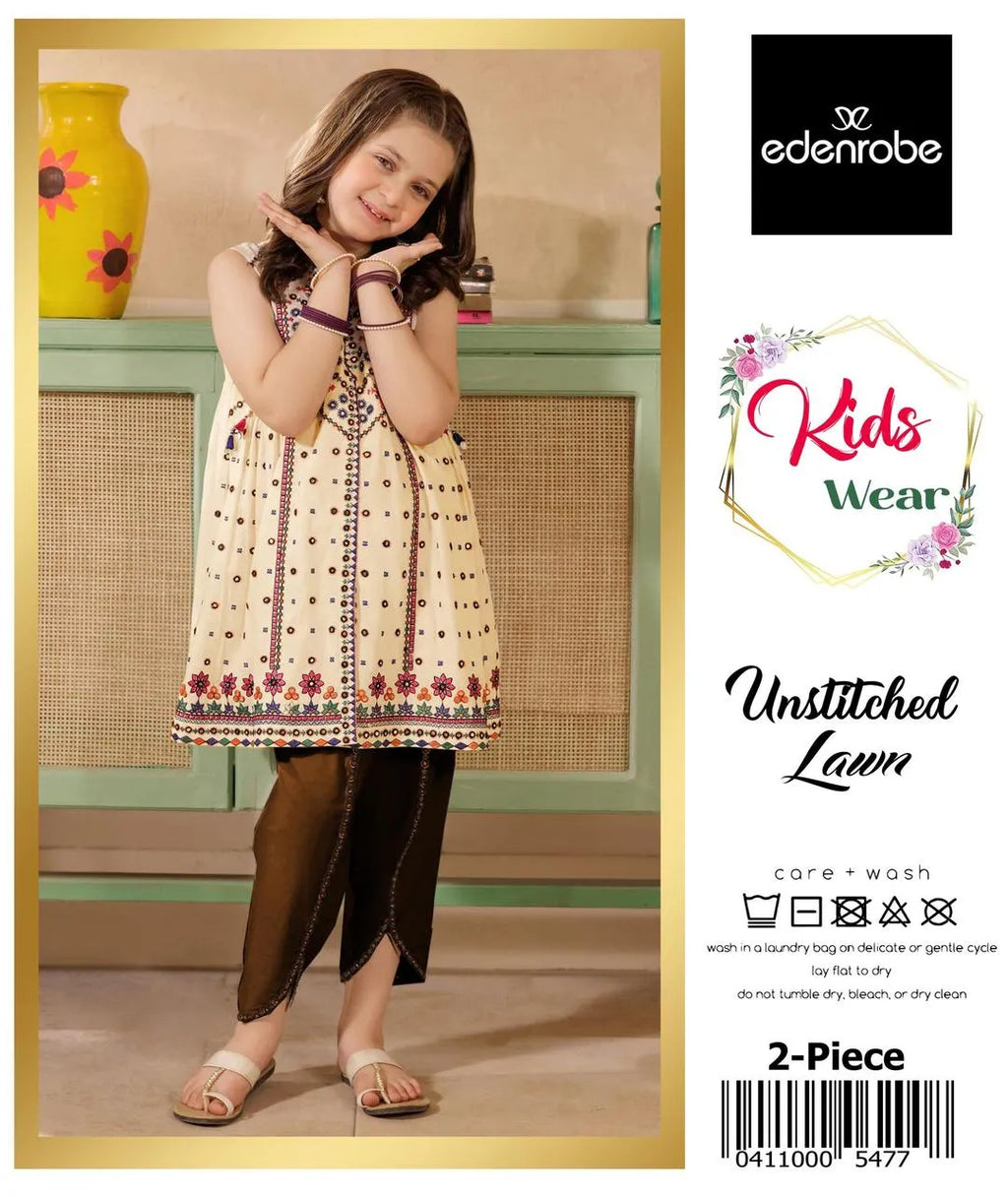 2 Pcs Girl's Lawn Embroidered Unstitched Suit