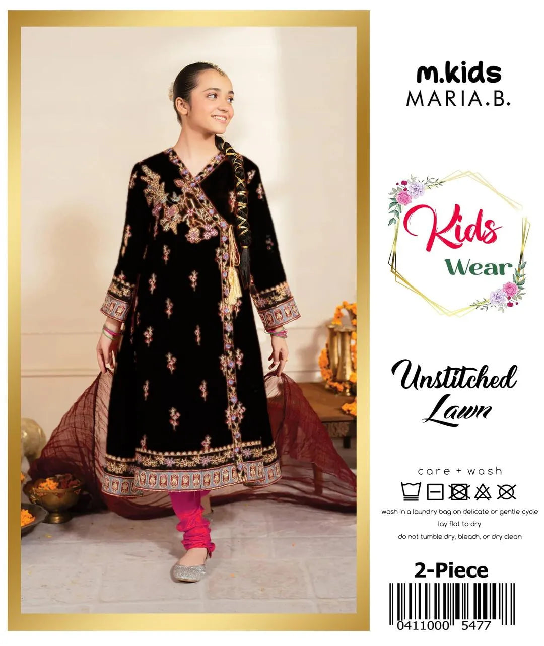 2 Pcs Girl's Lawn Embroidered Unstitched Suit