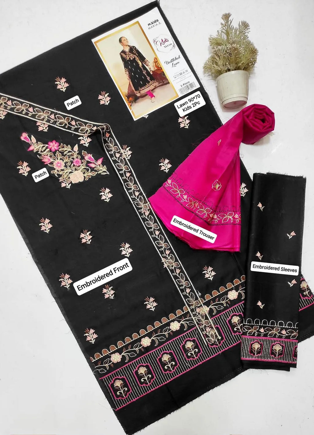 2 Pcs Girl's Lawn Embroidered Unstitched Suit